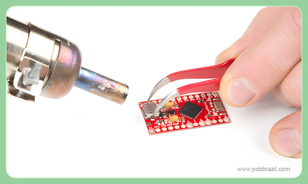 Soldagem SMD manual com pistola de solda de ar quente